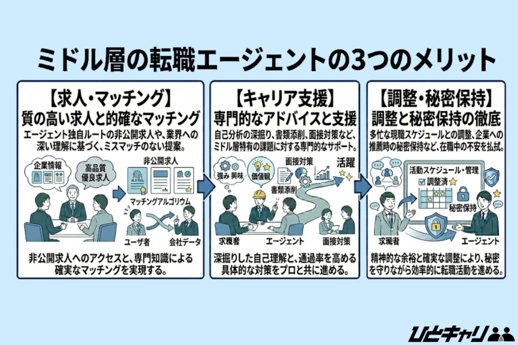 ミドル層の転職エージェントの3つのメリット