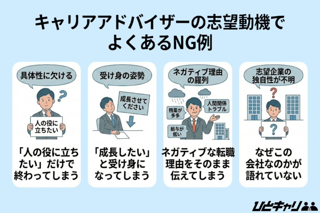 キャリアアドバイザーの志望動機でよくあるNG例