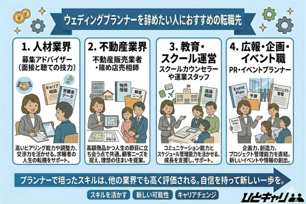 ウェディングプランナーを辞めたい人におすすめの転職先