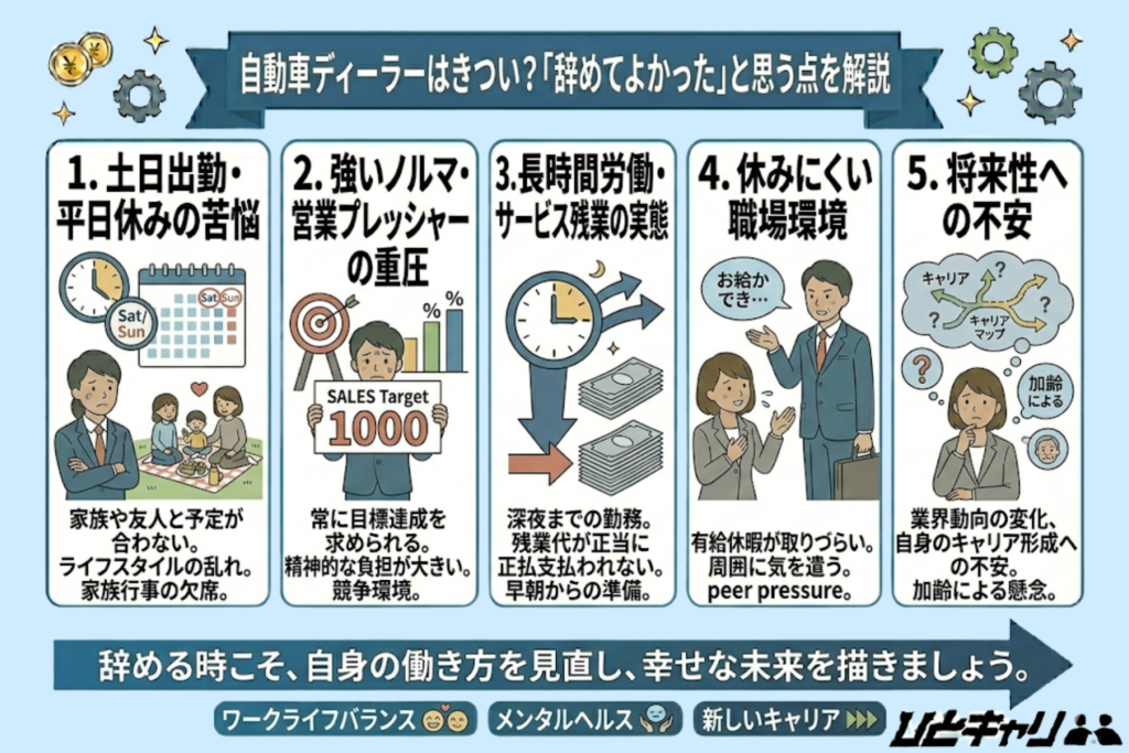 自動車ディーラーはきつい？「辞めてよかった」と思う点を解説