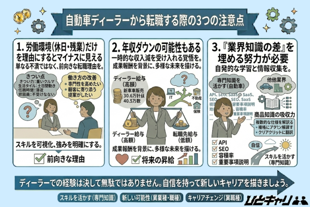 自動車ディーラーから転職する際の注意点