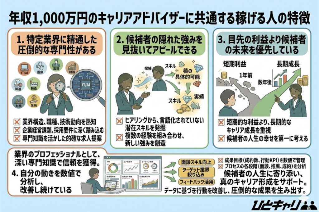 年収1,000万円のキャリアアドバイザーに共通する稼げる人の特徴