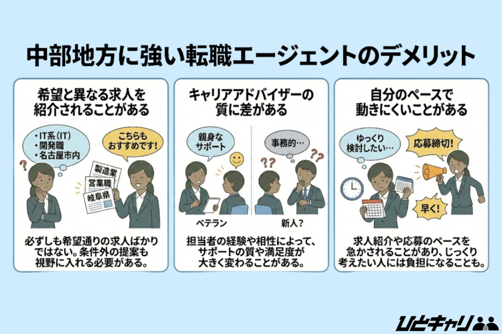 中部地方に強い転職エージェントのデメリット