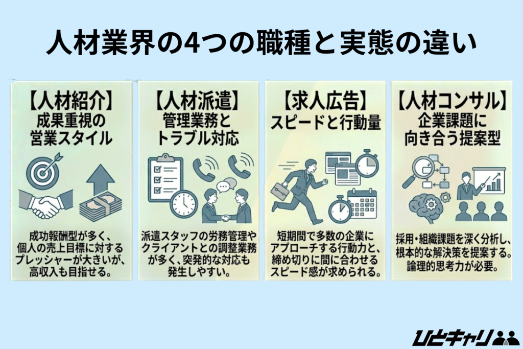 人材業界の4つの職種と実態の違い