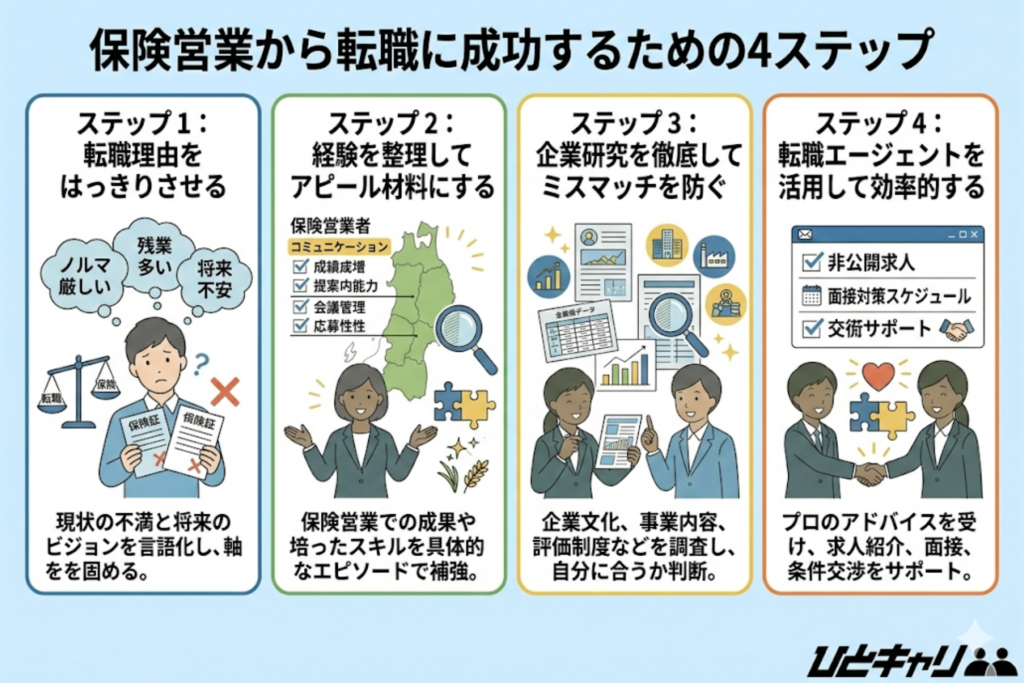 保険営業から転職に成功するための4ステップ