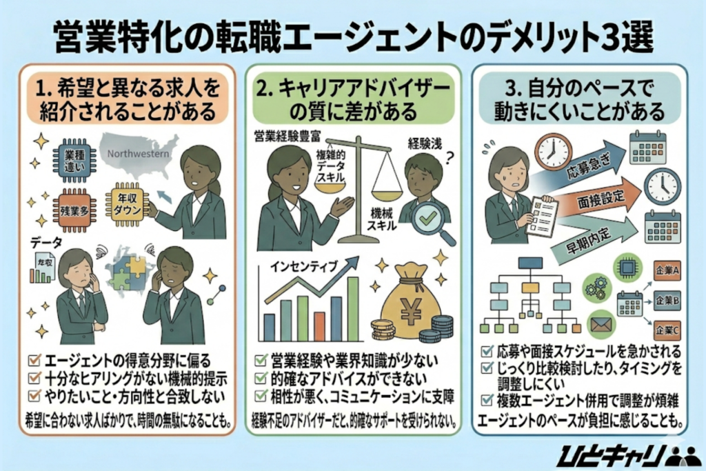 営業特化の転職エージェントのデメリット