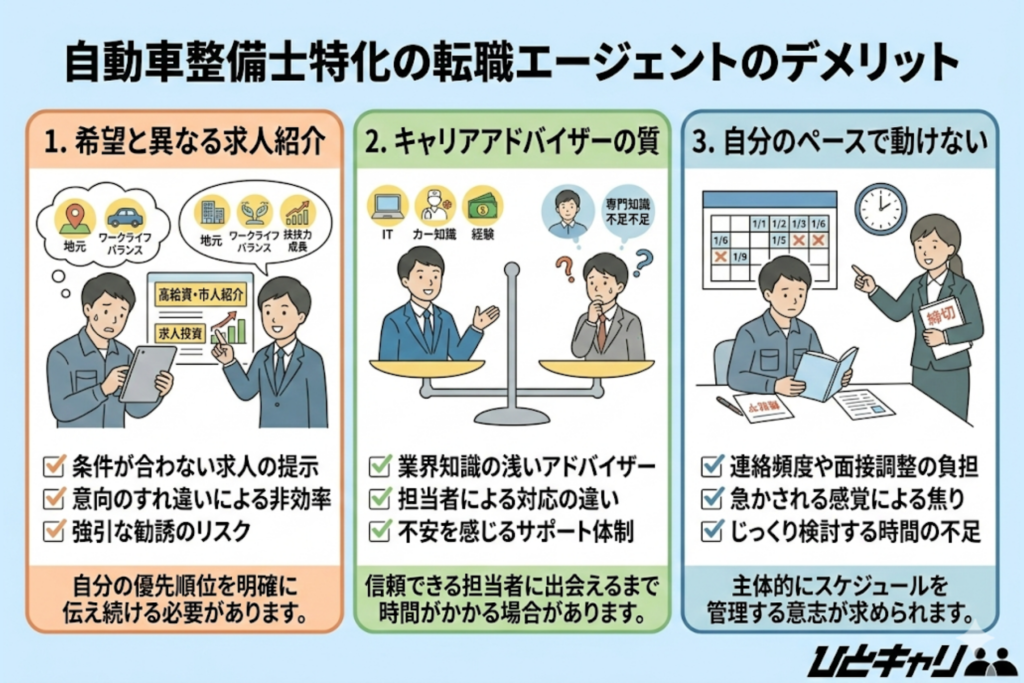 自動車整備士特化の転職エージェントのデメリット