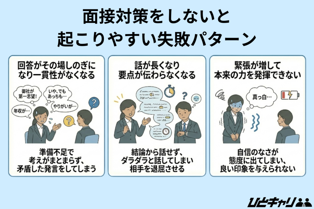 面接対策をしないと起こりやすい失敗パターン