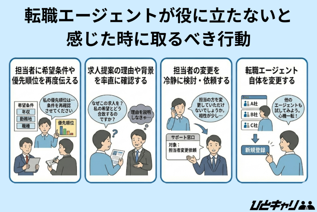 転職エージェントが役に立たないと感じたときに取るべき行動