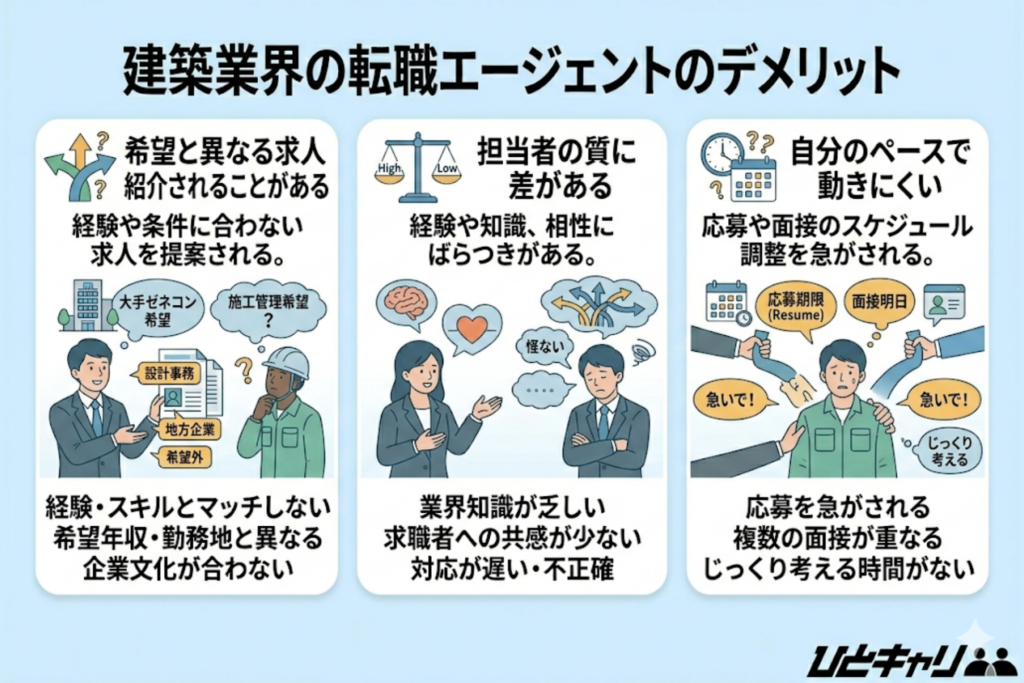 建築業界の転職エージェントのデメリット